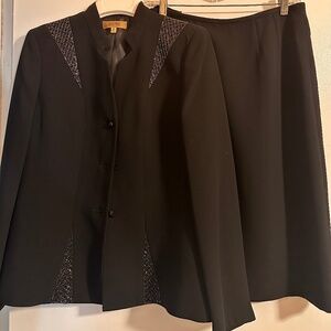 Kasper Black Skirt Suit Set - Size 8 - Elegant Beaded Detail